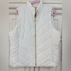 NWT SZ XL Michael Kors White Quilted Puffer Vest with Gold Accents